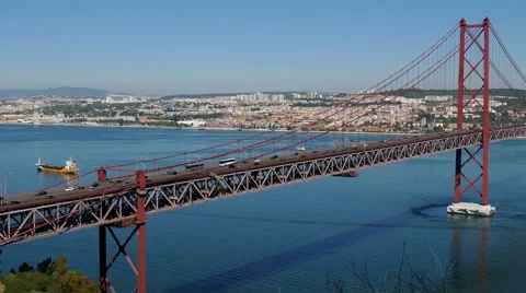Top View on the 25 de Abril Bridge in Lisbon Stock Footage 41233174