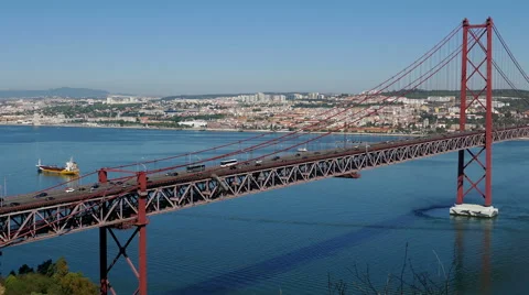 Top View on the 25 de Abril Bridge in Lisbon Stock Footage 41234468