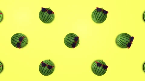 Top view 3D animation of fancy watermelons. Contemporary art background. Stock Footage 107670506