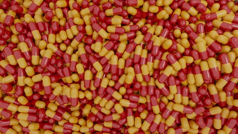 Top View 3D Animation of Many Medical Capsules Used for Medication of Illnesses Stock Footage 150252443
