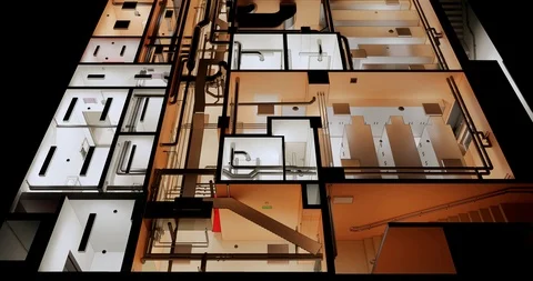 Top view 3D BIM model of the floor plan of a building with utilities 库存影片 119451115