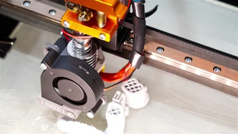 Top view of 3D printer working with white plastic Stock Footage 147863158
