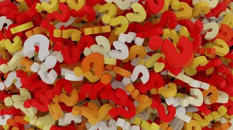 Top view of 3D render of colorful question marks Stock Illustration