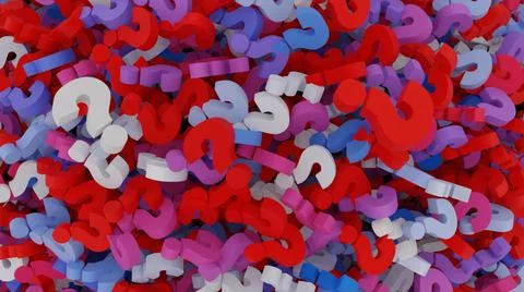 Top view of 3D render of colorful question marks Stock Illustration