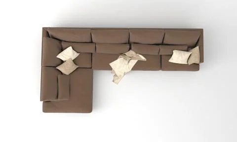 A top view of a 3D rendered modern corner sofa of brown color on a white back Stock Illustration