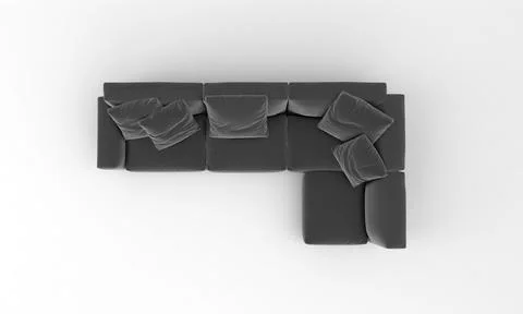 A top view of a 3D rendered modern corner sofa of dark gray color on a white  Stock Illustration