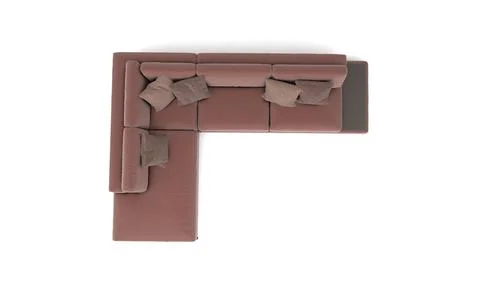 A top view of a 3D rendered modern corner sofa of a rosewood color on a white Stock Illustration