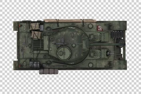 Top view 3D rendering of a military tank isolated on transparent background. Stock Illustration