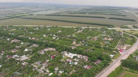 Top view 4k on the private sector of the country houses during the summer Stock Footage 147460854