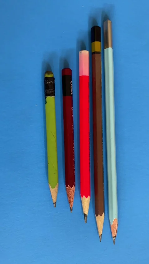 Top View of 5 Different Sized Pencils Stock Footage 293949091