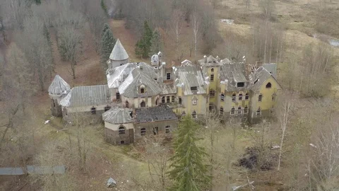 Top view of abandoned castle that is in the forest Stock Footage 126695535
