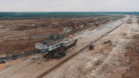 Top view of abandoned giant excavator. An abandoned giant excavator and a non Stock Footage 83736660