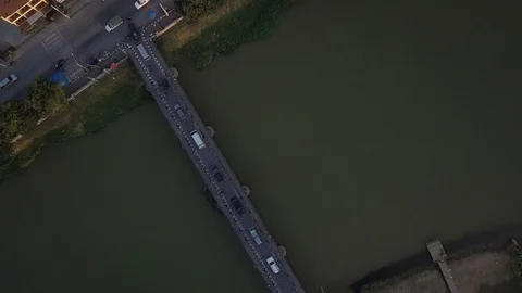 Top view above a bridge to see many cars in chiang mai Stock Footage 99632652