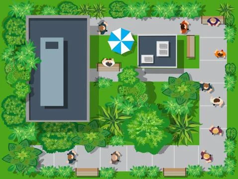 A top view from above is a city map of a urban park Ilustración de archivo