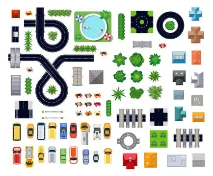 The top view from above is a map of the city with town infrastructure 스톡 일러스트