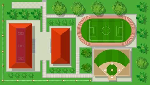 The top view from above is a map of the city with town infrastructure Stock Illustration