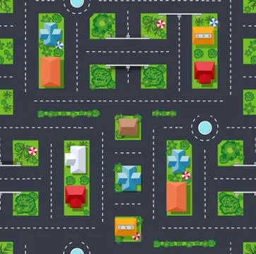 The top view from above is a map of the city with town infrastructure Ilustración de archivo