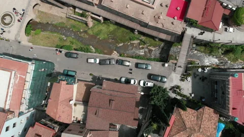 Top view from above on old Tbilisi and baths. Georgia old city aerial view Stock Footage