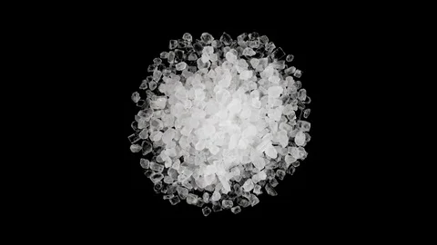 Top view from above of a table salt crystals pile. Rotating on the turn table. Stock Footage 96990261