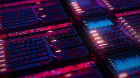 Top view on Abstract big data flow visualization of binary neural network Stock Footage 331196778