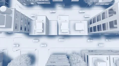 Top view of abstract modern white city district 3D Ilustração Stock