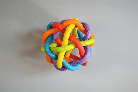 Top view of abstract multicolored round large rubber wire ball Stock Photos