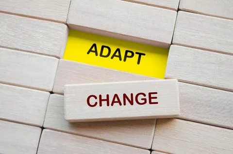 Top view of Adapt Change text on wooden blocks. Business adaption concept Stock Photos