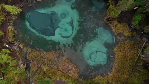 Top view aerial flight over small lake with beautiful blue colors. clay bottom Stock Footage 200772197