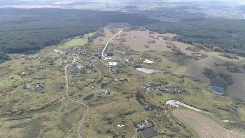 Top view aerial fly over little russian village Stock Footage 115911042