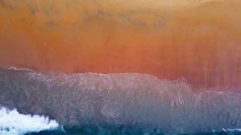 (Top view) Aerial view drone over beach sea. Beautiful sea waves. Beach sand and Stock Footage 144169516