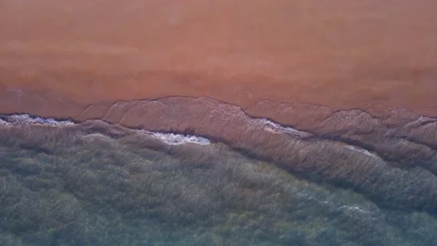(Top view) Aerial view drone over beach sea. Beautiful sea waves. Beach sand  Stockbeeldmateriaal 149502162