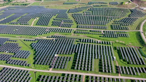 Top view Aerial view of Solar panel, photovoltaic Stock Footage 201278671