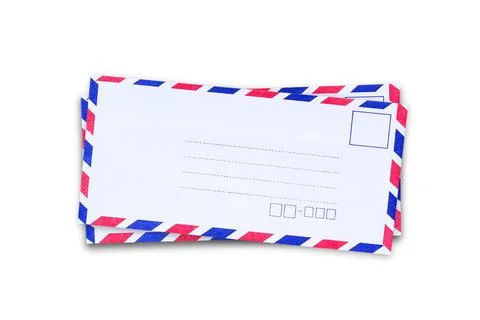 Top view with air mail envelope on the wood table Stock Photos