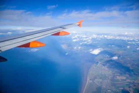Top view from airplane window showing Isle of Man coastline, United Kingdom Stock Photos