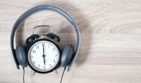 Top View Alarm Clock. Timeless Music Concept. Stock Photos