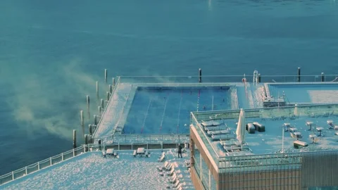 Top view of the Allas sea pool and Finnish sauna in the center of Helsinki 動画素材 264124347