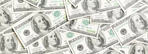Top view of American money background. Pile of dollar cash. Paper banknotes c Stock Photos
