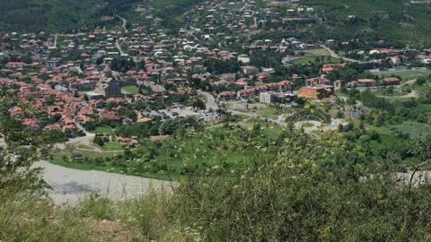 Top view of ancient city Mtskheta in Georgia Stock Footage 249348092