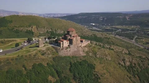 Top View Of Ancient Jvary Monastery In Georgia. 4K. Stock Footage 150916882