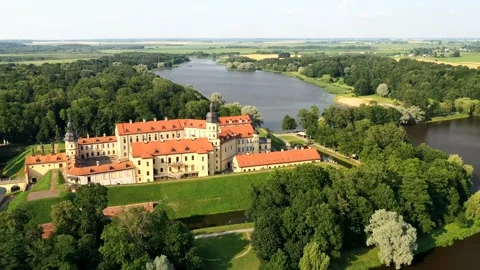 Top view of the Ancient Nesvizh Castle on a sunny day.Belarus. Timelapse Stock Footage 321488161
