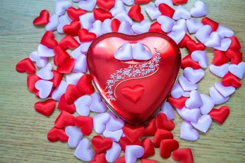 Top view and close up Many red hearts ond pink. Happy valentine's day design Stock Photos