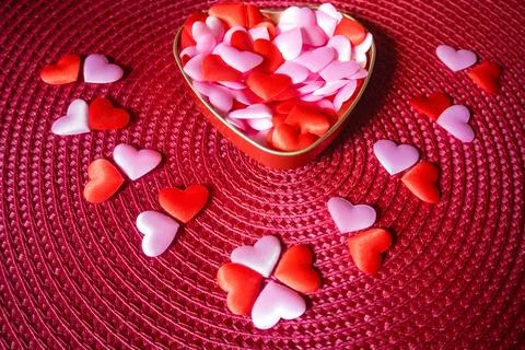 Top view and close up Many red hearts ond pink. Happy valentine's day design Stock Photos