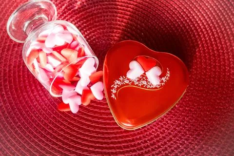 Top view and close up Many red hearts ond pink. Happy valentine's day design Stock Photos