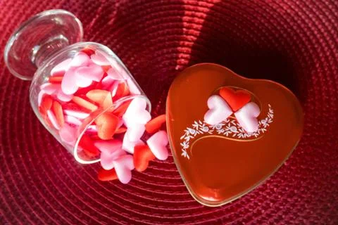 Top view and close up Many red hearts ond pink. Happy valentine's day design Stock Photos