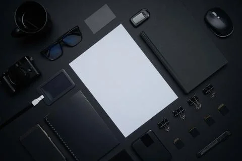 Top view and flat lay of the table art creative graphic designer . Black and  Stock Photos