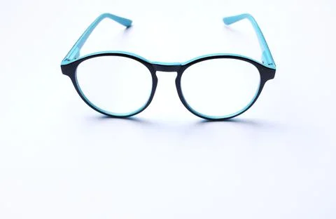 Top view and flat lay round black Eye Glasses isolate on white Background Stock Photos