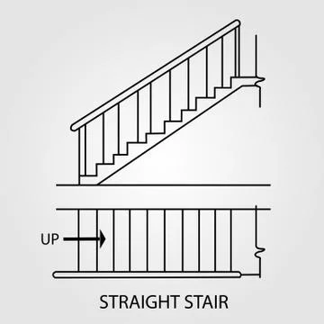 Top view and front view of a straight staircase  Stockillustratie