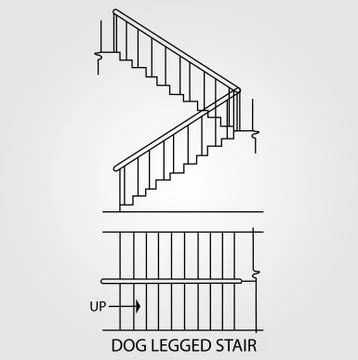 Top view and front view of a dog legged staircase  Stock-Illustration