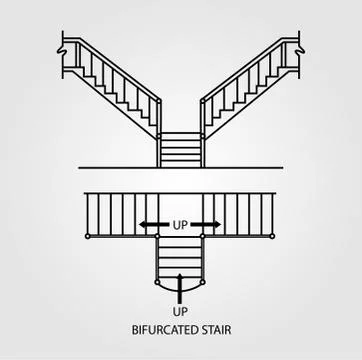 Top view and front view of a bifurcated staircase イラスト素材