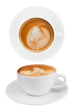 Top view and side view coffee cup collection, coffee cup assortment with shap Stock Photos